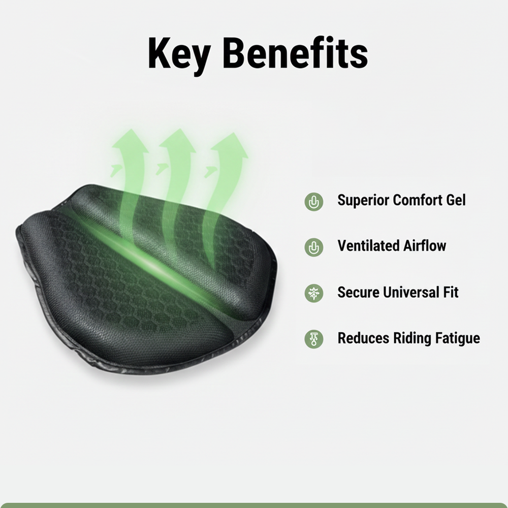 Motorcycle Seat Pad - Gel Support - Breathable Design