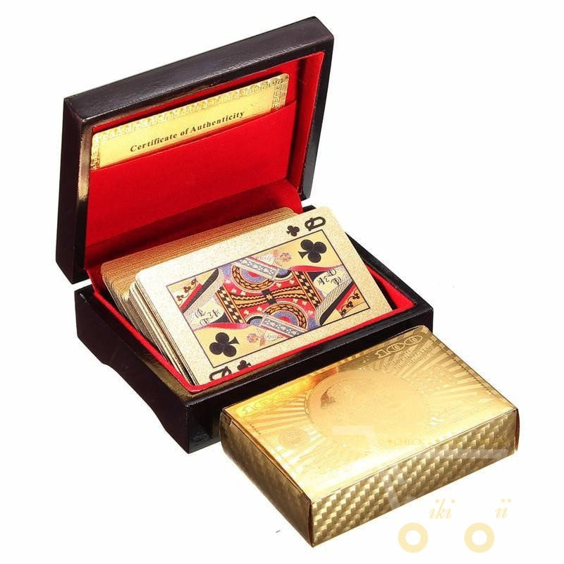 24K Gold Plated Playing Card with Wooden Style Box