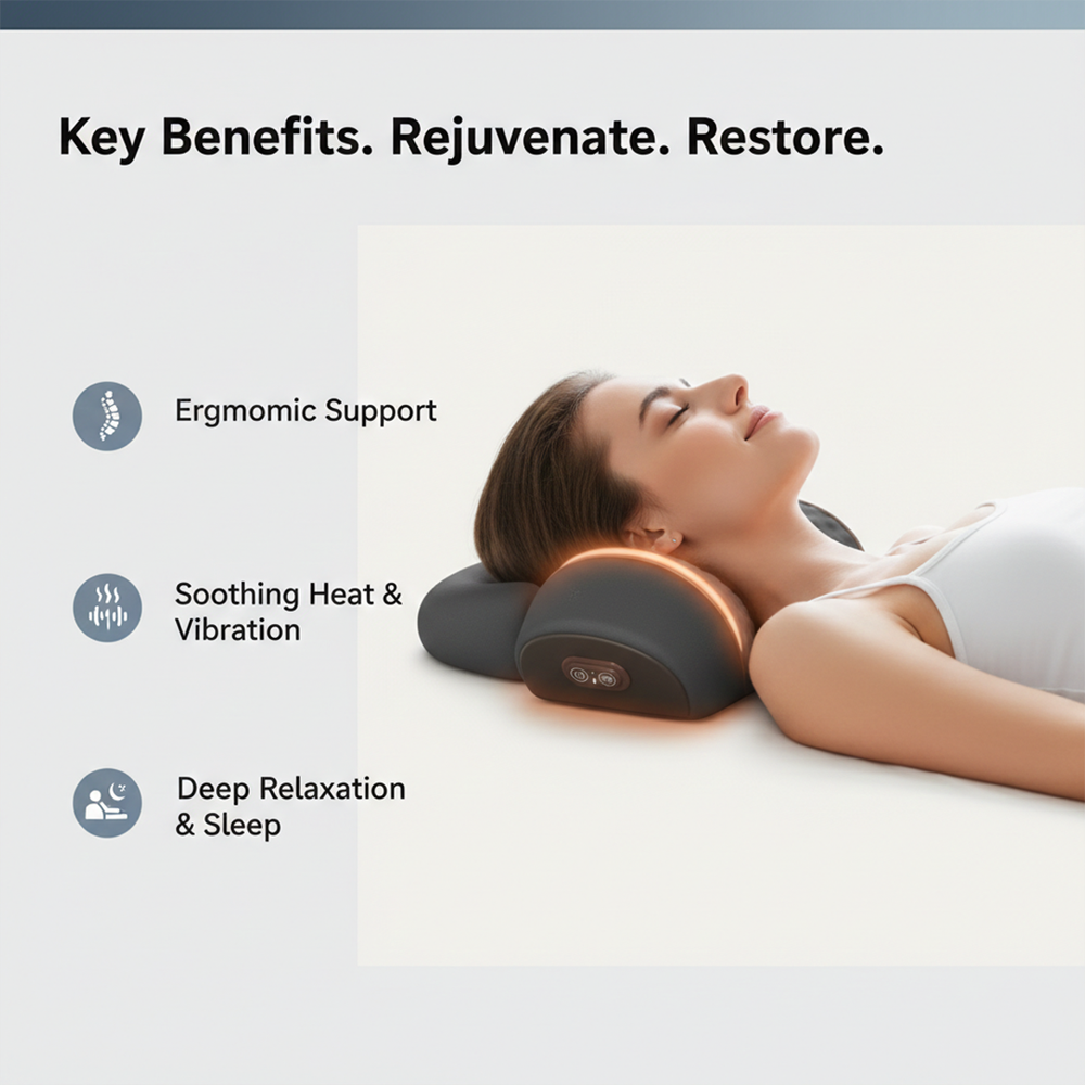 Neck Massager Pillow - Heated Support - Vibration Function