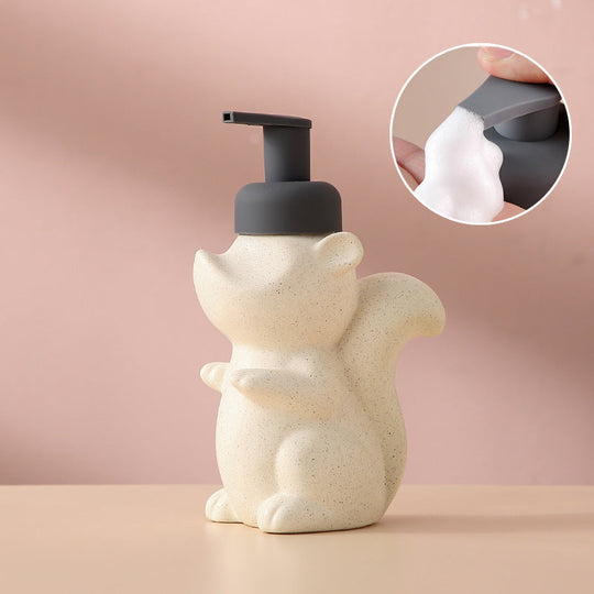 Ceramic Soap Dispenser - Squirrel Foam Pump Bathroom Bottle, Animal Design, Refillable Reusable Lotion Pump for Bathroom or Kitchen, 510ml/17.2oz