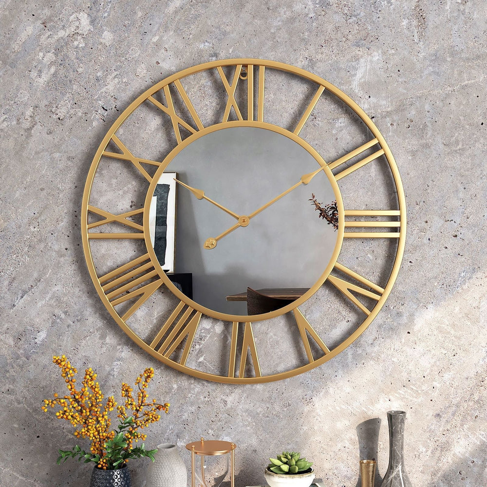 Metal Vintage Large Size Wall Clock with Mirror - 39cm
