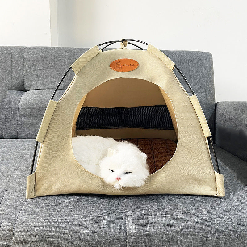 Cooling Mat Cat Tent with Elevated Bowl