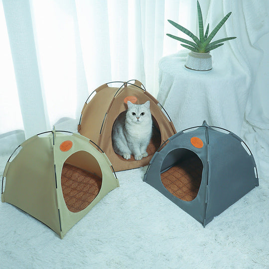 Cooling Mat Cat Tent with Elevated Bowl