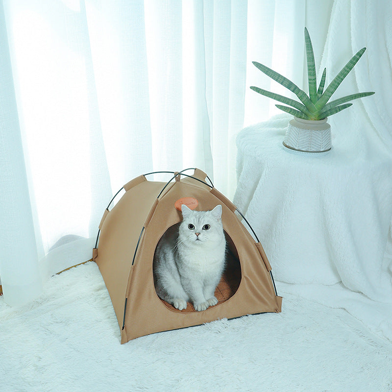 Cooling Mat Cat Tent with Elevated Bowl