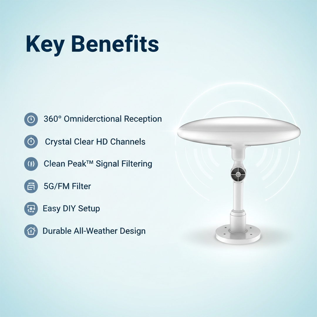 Outdoor Digital TV Antenna with 360° Reception for UHF and VHF Channels