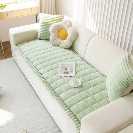 Plush Pleated Edges Sofa Cover