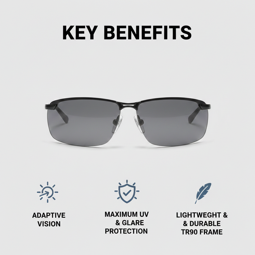 Polarised Photochromic Sunglasses with Light-Adaptive Lenses