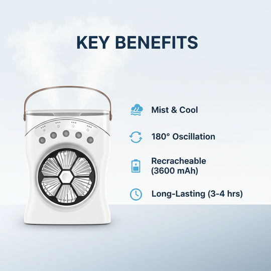 Portable Air Cooler - Rechargeable Design - Mist Function