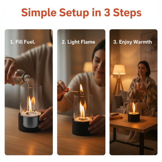 Portable Glass Tabletop Fireplace for Indoor &amp; Outdoor Ambience