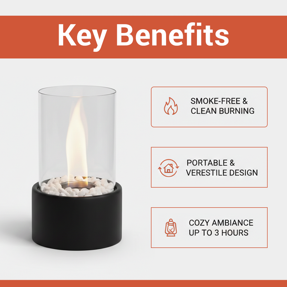 Portable Glass Tabletop Fireplace for Indoor &amp; Outdoor Ambience