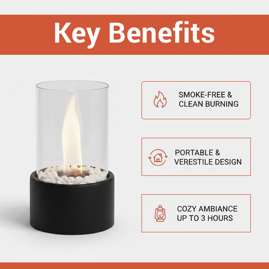 Portable Glass Tabletop Fireplace for Indoor &amp; Outdoor Ambience