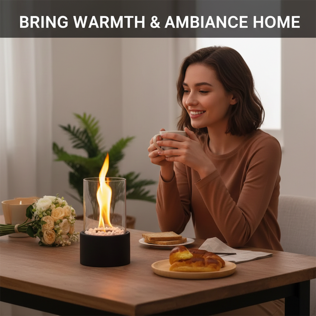 Portable Glass Tabletop Fireplace for Indoor &amp; Outdoor Ambience