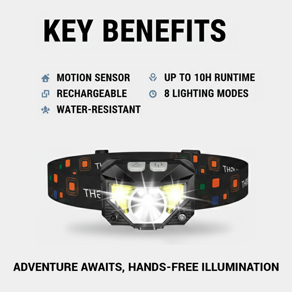Rechargeable Headlamp Set with Motion Sensor for Hands - Free Lighting