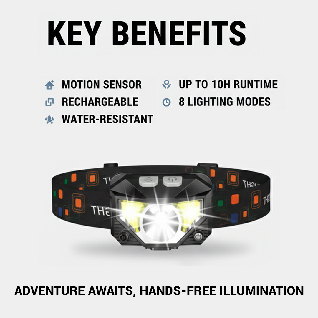 Rechargeable Headlamp Set with Motion Sensor for Hands - Free Lighting