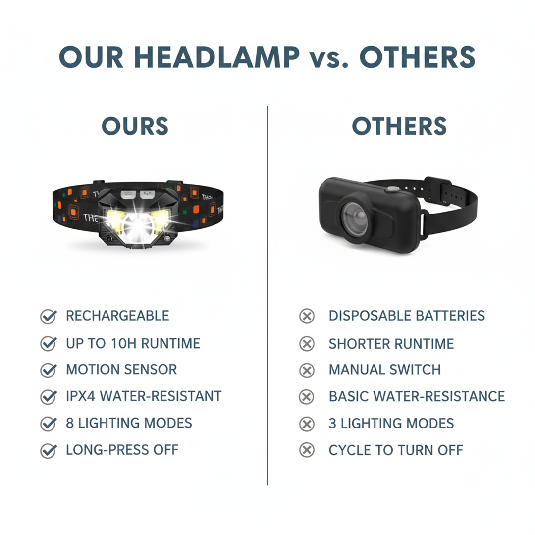 Rechargeable Headlamp Set with Motion Sensor for Hands - Free Lighting