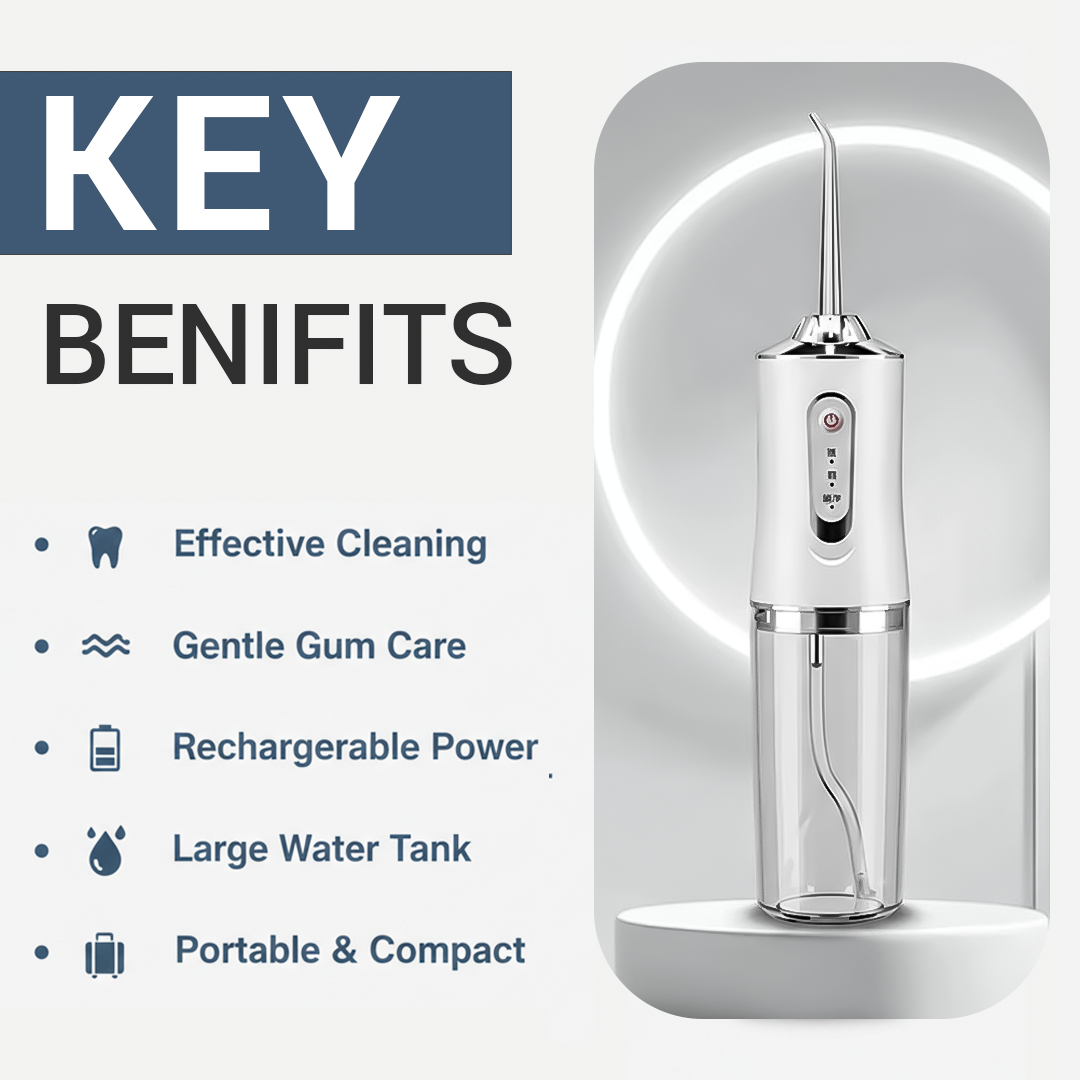 Rechargeable Water Flosser with Replaceable Nozzles