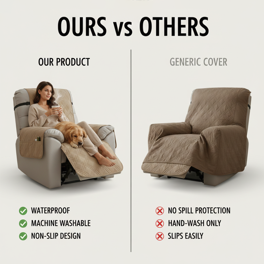 Recliner Slipcover - Quilted Fabric - Non Slip