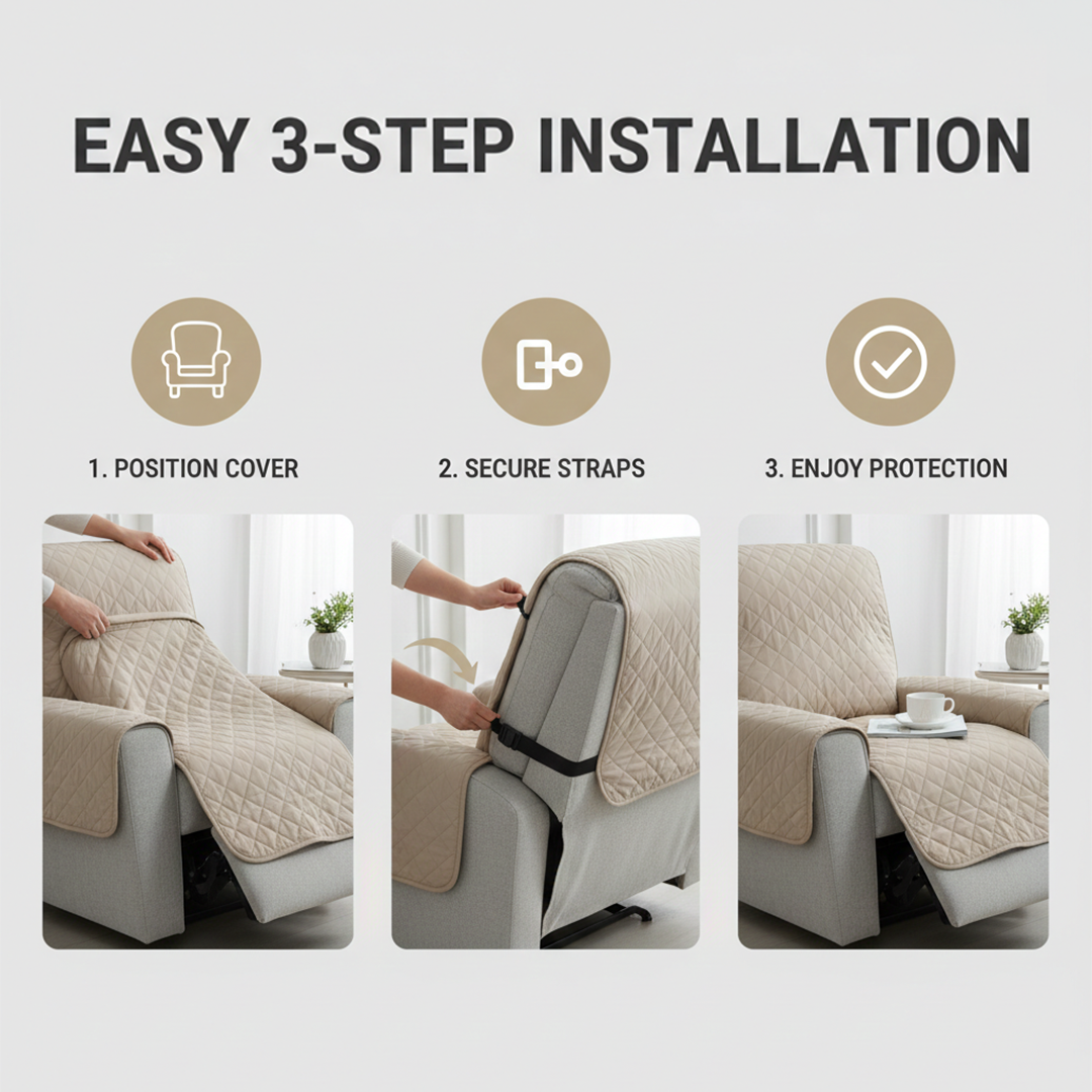 Recliner Slipcover - Quilted Fabric - Non Slip