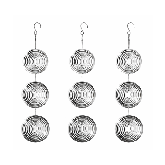 Reflective Hanging Bird Spinner Set of 3 - Wind Powered Stainless Steel