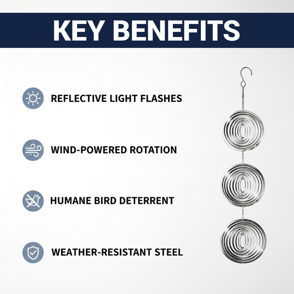 Reflective Hanging Bird Spinner Set of 3 - Wind Powered Stainless Steel