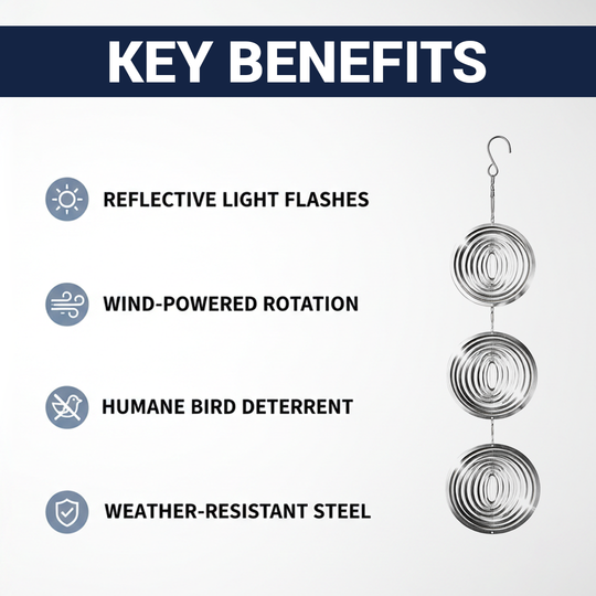 Reflective Hanging Bird Spinner Set of 3 - Wind Powered Stainless Steel