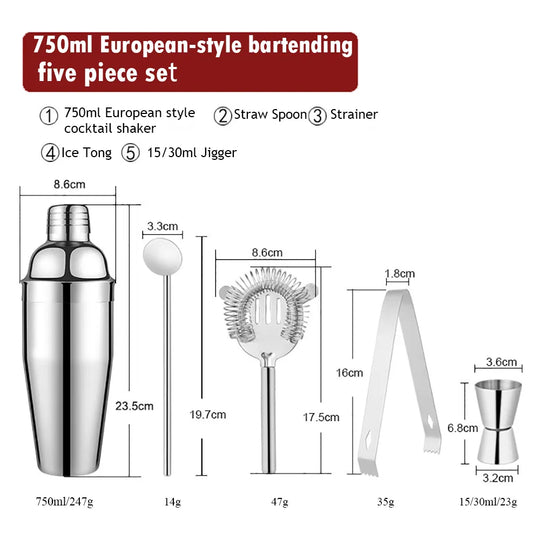 550 ml/750 ml Stainless Steel Cocktail Shaker Mixer Set with Wine Rack Stand - Bartender Tools for Birthday Gift