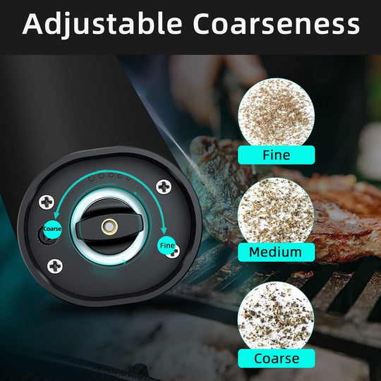 Electric Automatic Pepper and Salt Mill with LED Light and Adjustable Grind - Ideal for Home or Restaurant Use