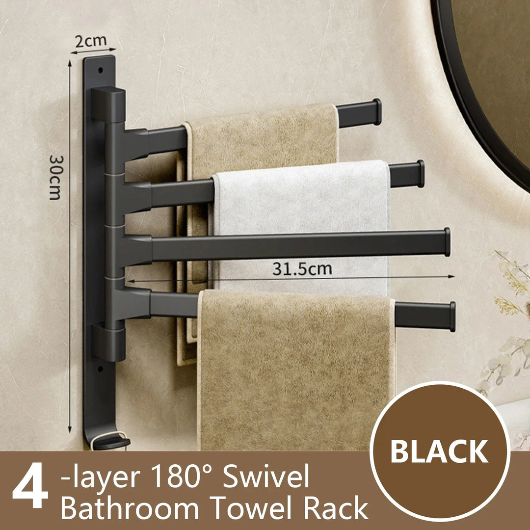 Rotatable Bathroom Towel Holder - Space Aluminium 1/2/3/4/5-Bar Towel Rack for Kitchen Shelf and Wall Mounted Hanging Storage