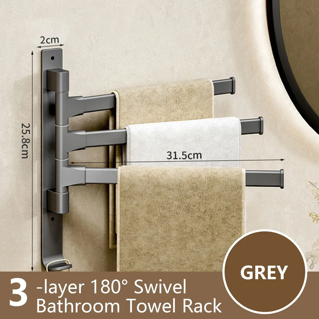 Rotatable Bathroom Towel Holder - Space Aluminium 1/2/3/4/5-Bar Towel Rack for Kitchen Shelf and Wall Mounted Hanging Storage