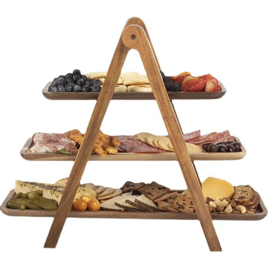 3-Tier Wooden Step Plate Decorative Cake Stand - Farmhouse Style Serving Dish and Trays for Parties