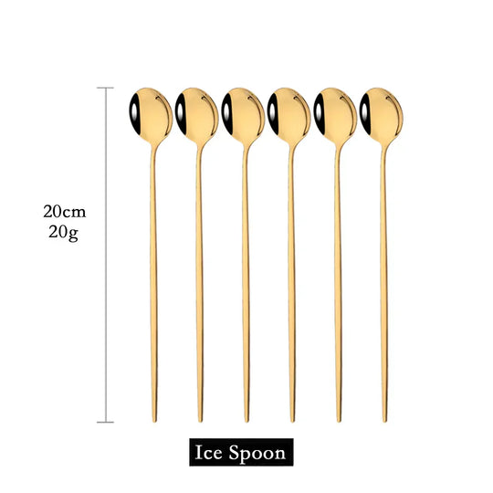 Golden 6-Piece Long Handle Spoon Set