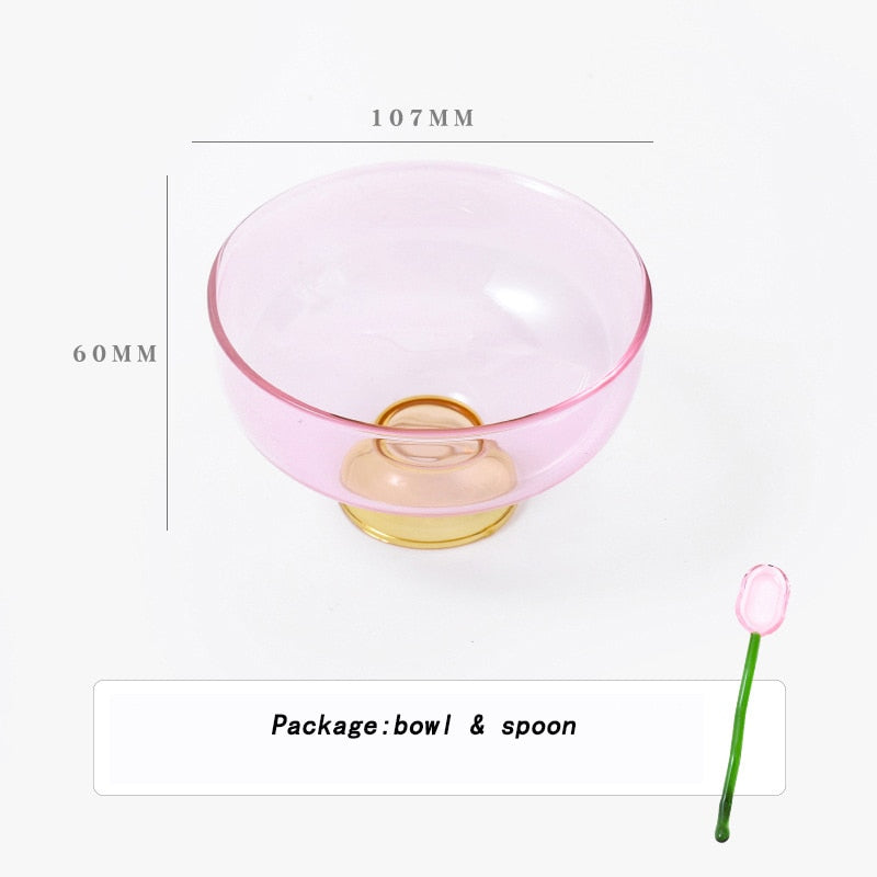 Colourful Borosilicate Dessert Bowl with Spoon