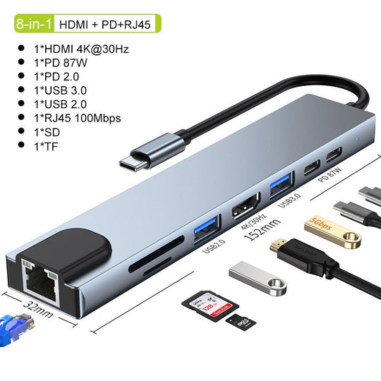 Thunderbolt 3 USB-C Hub with HDMI, PD, SD/TF for MacBook Air M1 and iPad Pro