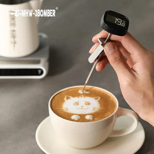 Digital Instant-Read Coffee Thermometer for Latte Art and Milk Frothing Jug - Stylish Barista Kitchen Accessories for Home