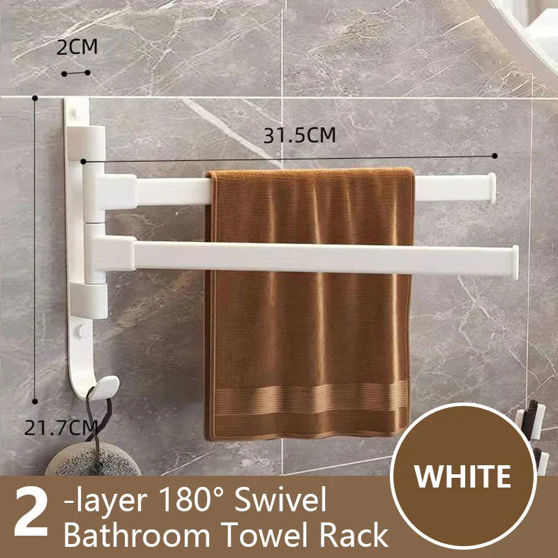 Rotatable Bathroom Towel Holder - Space Aluminium 1/2/3/4/5-Bar Towel Rack for Kitchen Shelf and Wall Mounted Hanging Storage