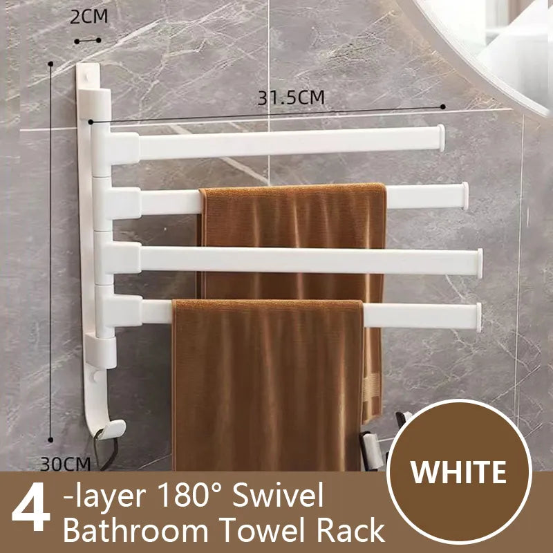 Rotatable Bathroom Towel Holder - Space Aluminium 1/2/3/4/5-Bar Towel Rack for Kitchen Shelf and Wall Mounted Hanging Storage