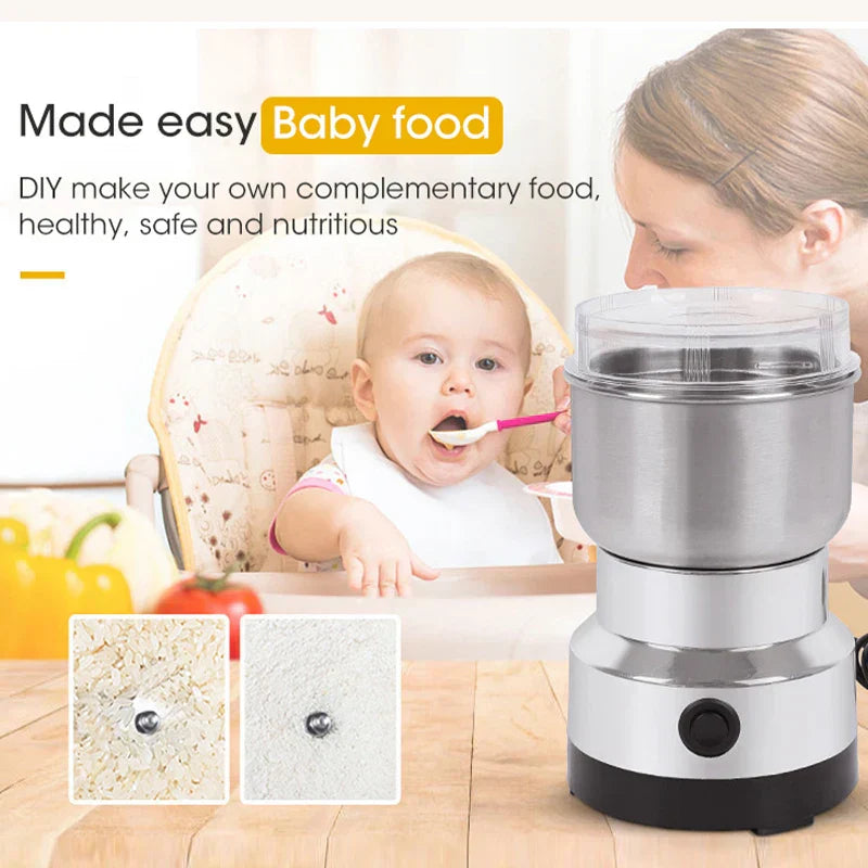 Mini Electric Mill – 300 ml Ultra Fine Grinder for Baby Food, Coffee, Spices, Pepper, and Grains – 2/4 Blade Options