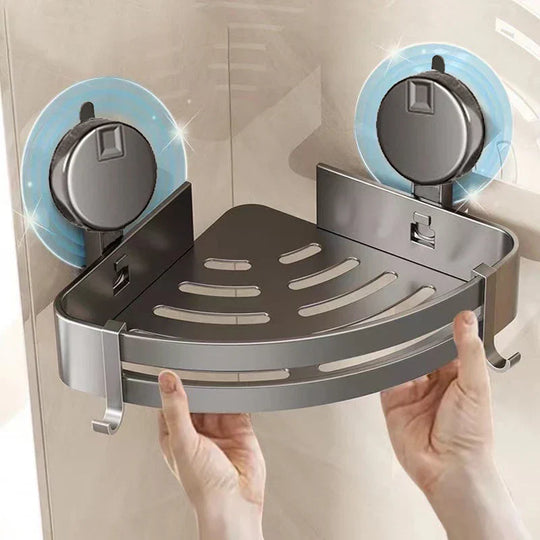 No-Drill Suction Powered Corner Bathroom Organiser