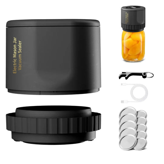 Electric Mason Jar Vacuum Sealing Set - Cordless Sealer for Wide Mouth and Regular Mason Jars - Perfect for Food Storage