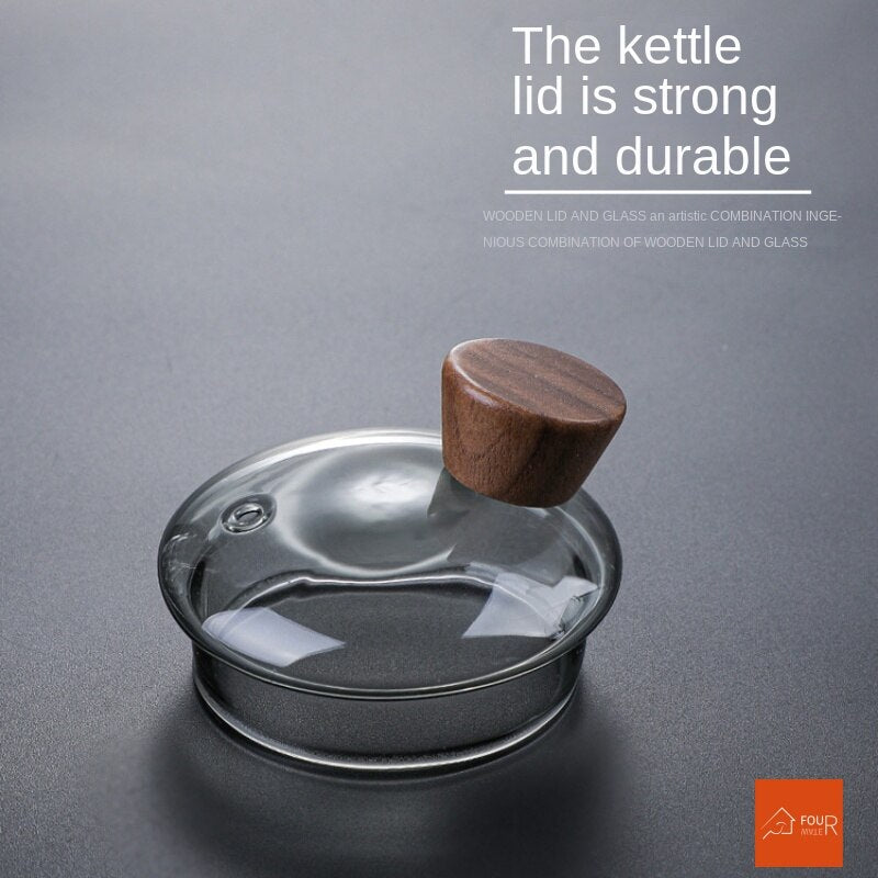 Japanese Glass Teapot with Wooden Handle - Boiling Teapot, Electric Ceramic Stove, High-Quality Tea Maker, Heat-Resistant 700 ml Tea Set