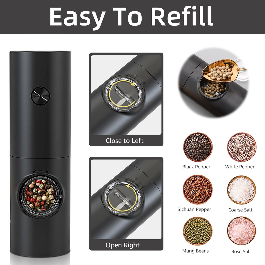 Electric Automatic Pepper and Salt Mill with LED Light and Adjustable Grind - Ideal for Home or Restaurant Use