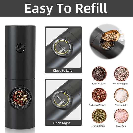 Electric Automatic Pepper and Salt Mill with LED Light and Adjustable Grind - Ideal for Home or Restaurant Use