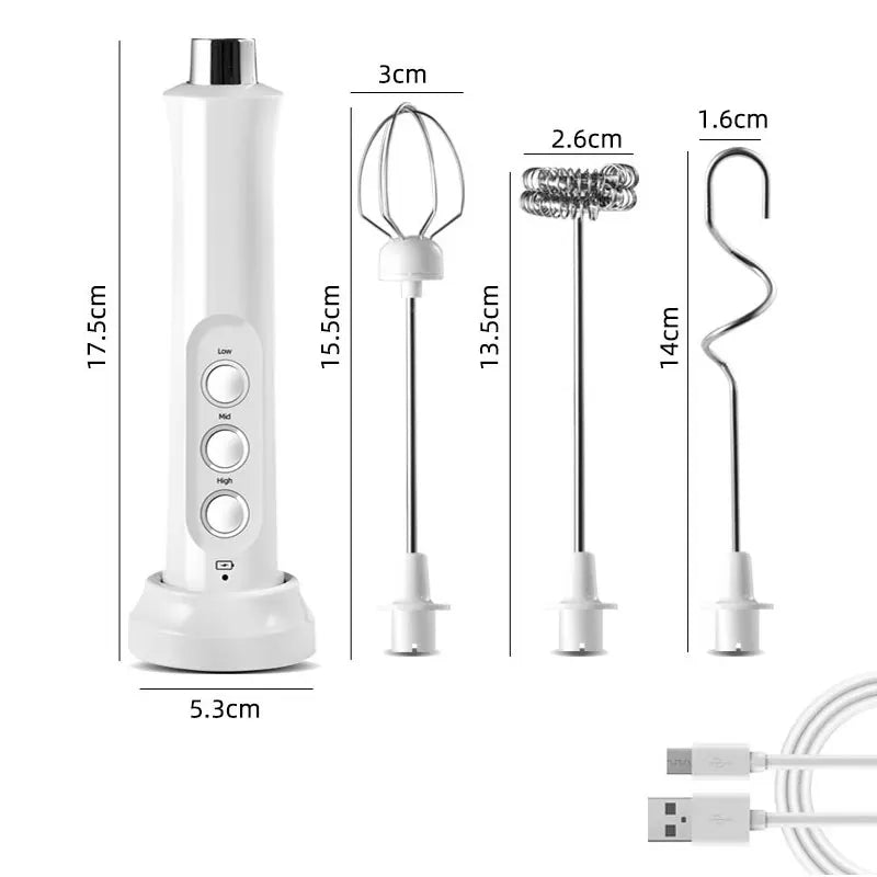 3 In 1 Electric Milk Frother - Rechargeable Handheld Foam Maker, High Speed Drink Mixer for Coffee