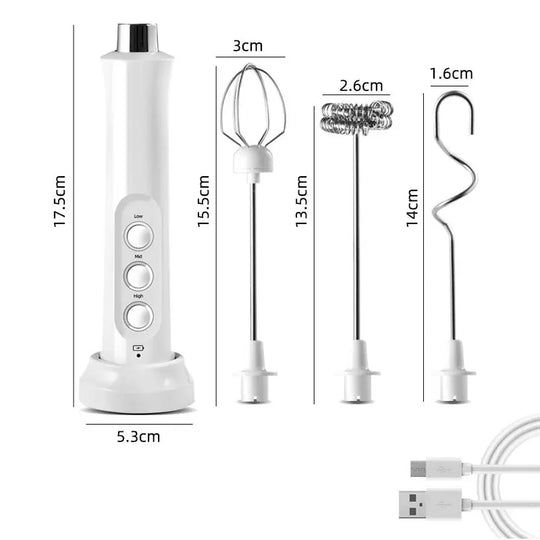 3 In 1 Electric Milk Frother - Rechargeable Handheld Foam Maker, High Speed Drink Mixer for Coffee