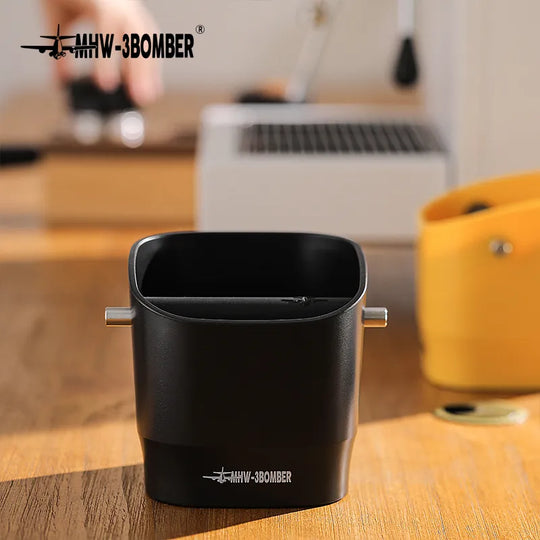 0.9–1.2 l Espresso Knock Box with Detachable Knock Bar, Non-Slip Base, Square Coffee Grounds Waste, Barista Desktop Accessories