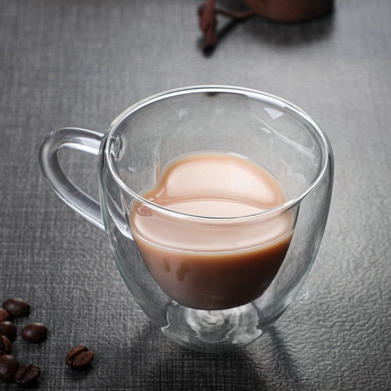 Heart Love Shape Glass Mug - Double-Walled Insulated Coffee Cup for Tea, Milk, Lemon Juice, and Water - Heat-Resistant Drinkware Gift for Lovers