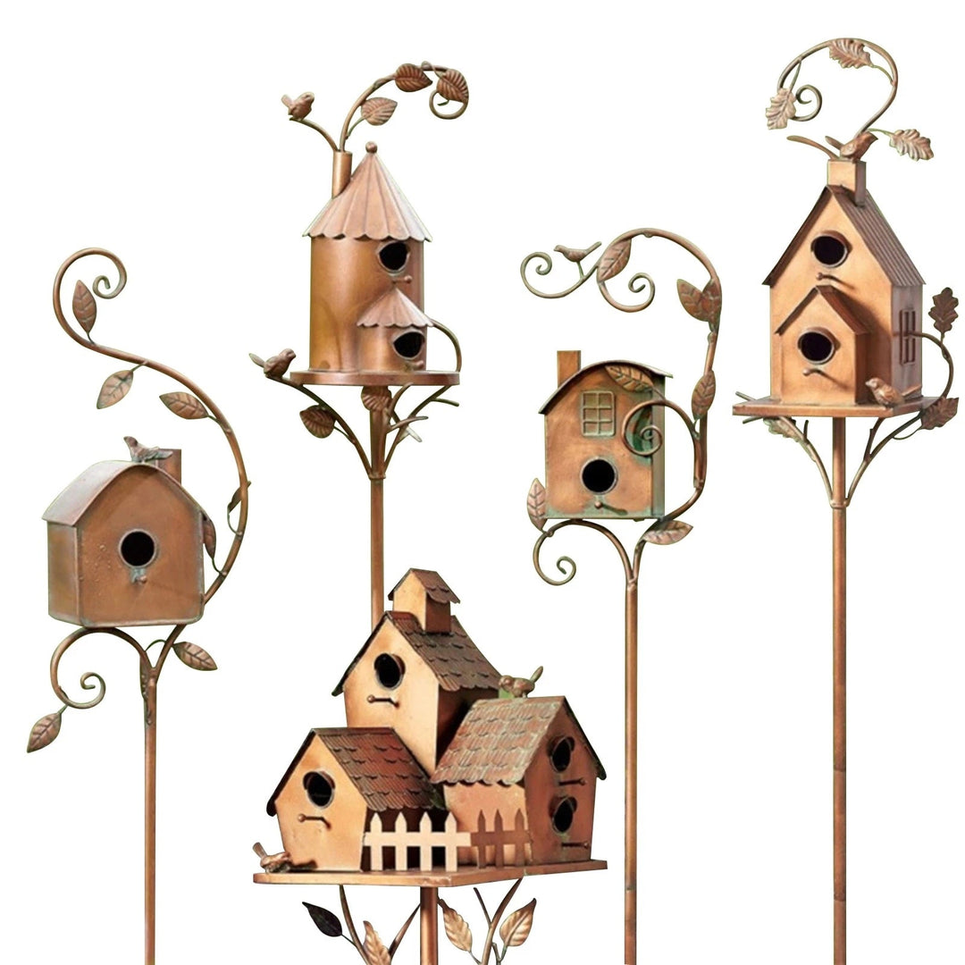 Metal Art Birdhouse Garden Stake