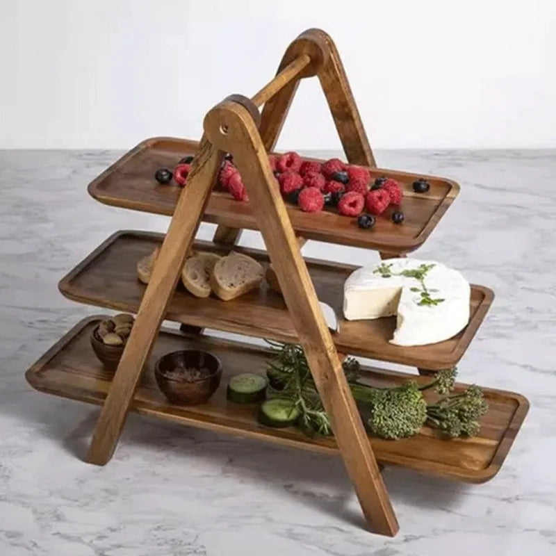 3-Tier Wooden Step Plate Decorative Cake Stand - Farmhouse Style Serving Dish and Trays for Parties