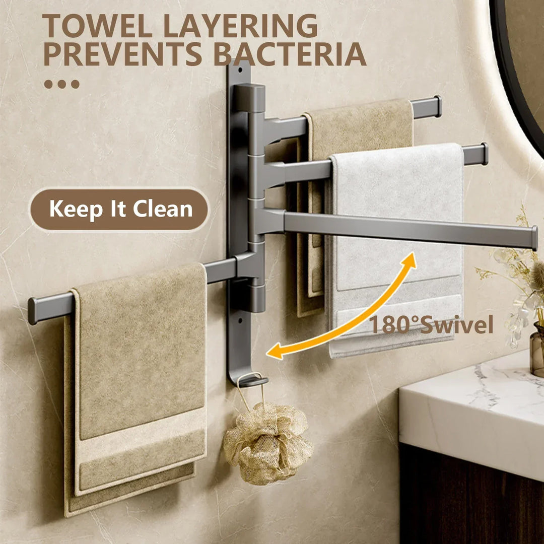 Rotatable Bathroom Towel Holder - Space Aluminium 1/2/3/4/5-Bar Towel Rack for Kitchen Shelf and Wall Mounted Hanging Storage