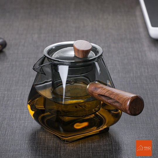 Japanese Glass Teapot with Wooden Handle - Boiling Teapot, Electric Ceramic Stove, High-Quality Tea Maker, Heat-Resistant 700 ml Tea Set